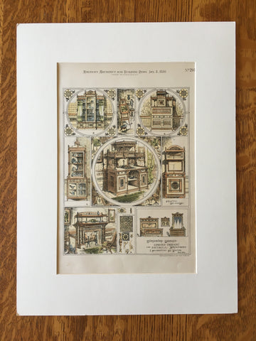 Furniture Designs, 8 Pemberton Square, Boston, MA, 1880, Original Hand Colored -