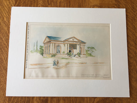 Fiske Memorial Library, Boston, MA, 1896, D H Woodbury, Original Hand Colored -