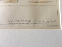 Fiske Memorial Library, Boston, MA, 1896, D H Woodbury, Original Hand Colored -