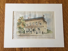 Fowle Block, Arlington, MA, 1897, Gay & Proctor, Original Hand Colored -