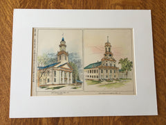 First Church, Ware and Northampton, MA, 1895, Original Hand Colored -