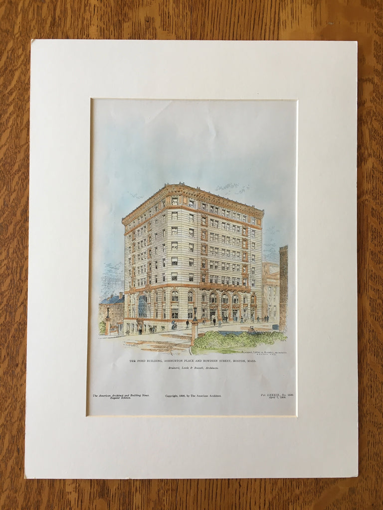 Ford Building, Ashburton & Bowdoin, Boston, MA, 1906, Original Hand Colored -