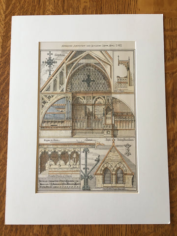 First Church, Interior, Boston MA, 1877, Ware & Van Brunt, Original Hand Colored -