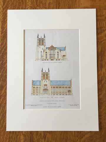 First Baptist Church, Melrose, MA, 1906, C H Blackall, Original Hand Colored -