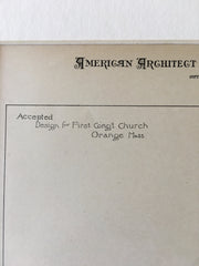 First Congregational Church, Orange, MA, 1892, H M Francis, Original Hand Colored