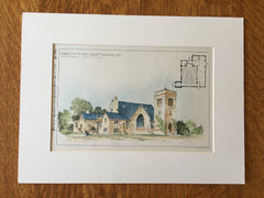 Church for First Parish, Brighton, MA, 1894, Original Hand Colored -
