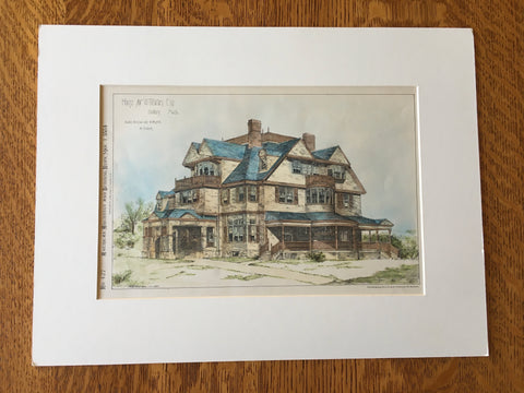 W D Forbes House, Roxbury, MA, 1884, Bradlee, Winslow & Wetherell, Original Hand Colored