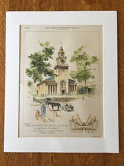 First Church, Plymouth, MA, 1894, Joseph E Chandler, Original Hand Colored