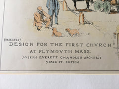 First Church, Plymouth, MA, 1894, Joseph E Chandler, Original Hand Colored