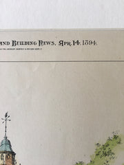 First Church, Plymouth, MA, 1894, Joseph E Chandler, Original Hand Colored