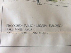Public Library, Fall River, MA, 1895, Original Hand Colored