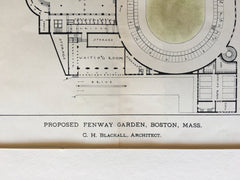 Fenway Garden, Elevation View, Boston, MA, 1897, Original Hand Colored