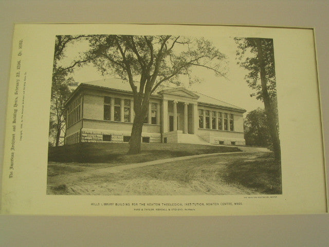 Hills Library Building for the Newton Theological Institution, Newton Centre, MA, 1896, Rand & Taylor, Kendall & Stevens
