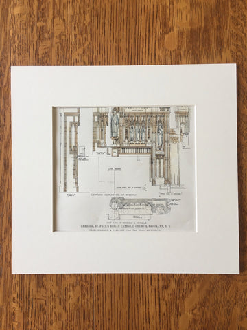 Reredos, St Pauls Catholic Church, Brooklyn, NY, 1914, Hand Colored Original -