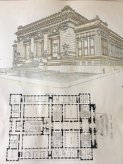 Court House, Baltimore, MD, 1885, J L Wees, Hand Colored Original -