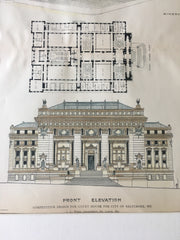 Court House, Baltimore, MD, 1885, J L Wees, Hand Colored Original -