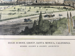High School, Santa Monica, CA, 1914, Allison & Allison, Hand Colored Original -