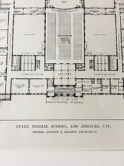 State Normal School Administration, Los Angeles, CA, 1914, Hand Colored Original -