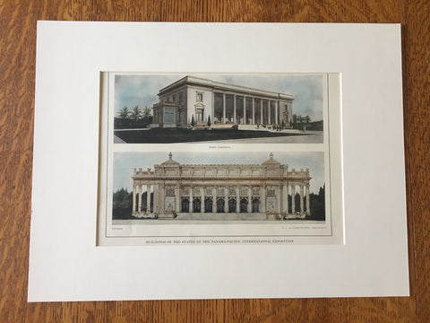 Nevada & W Virginia Buildings, Panama Pacific Expo, 1914, Hand Colored Original -