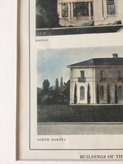 Kansas & N Dakota Buildings, Panama Pacific Expo, 1914, Hand Colored Original -