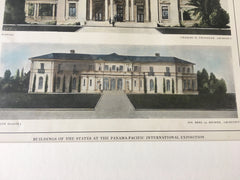 Kansas & N Dakota Buildings, Panama Pacific Expo, 1914, Hand Colored Original -