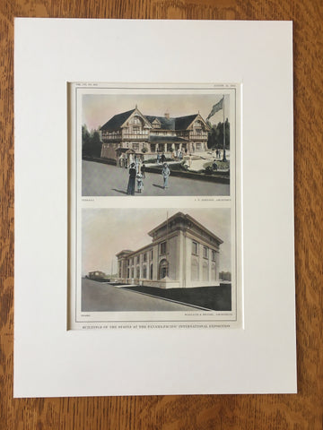 State Buildings, Panama Pacific International Expo, 1914, Hand Colored Original -