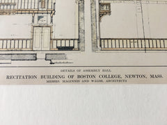 Recitation Bldg, Hall, Boston College, Newton, MA, 1914 Hand Colored Original -
