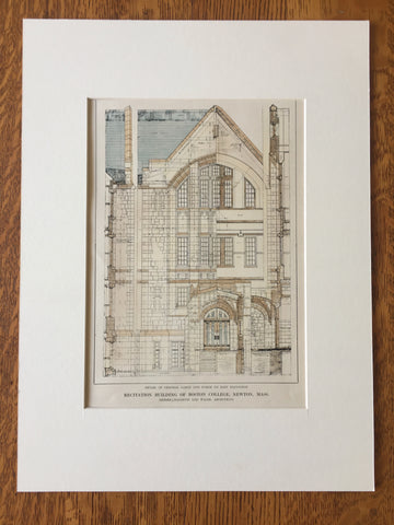Recitation Bldg of Boston College, Newton, MA, 1914 Hand Colored Original -