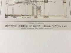 Recitation Bldg, Boston College, Rotunda, Newton, MA, 1914 Hand Colored Original -