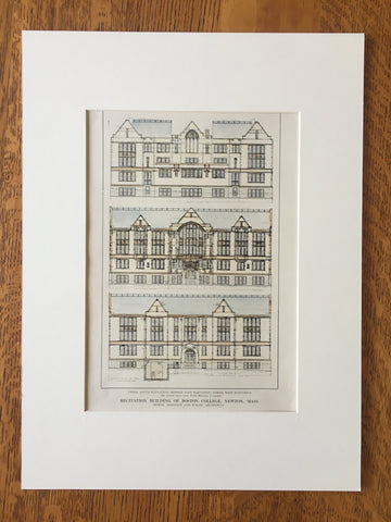 Recitation Building of Boston College, Newton, MA, 1914, Hand Colored Original -