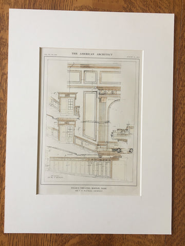 Wilbur Theater, Boston, MA, 1914, C H Blackall, Hand Colored Original -
