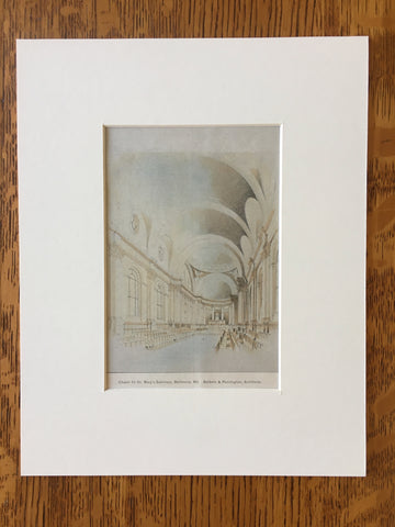 Chapel, St Mary's Seminary, Baltimore, MD, 1897, Hand Colored Original -