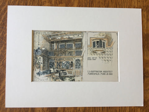 Dining Room, Minneapolis, MN, 1888, L S Buffington, Original Hand Colored -
