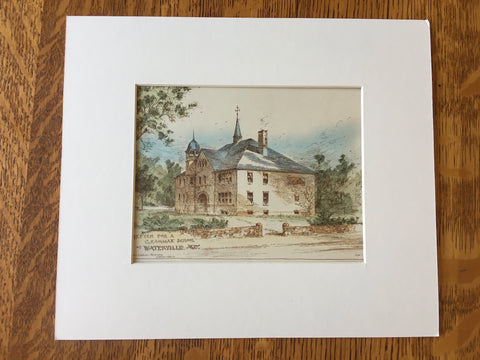 Grammar School, Waterville, ME, 1887, John Calvin Stevens, Original Hand Colored -