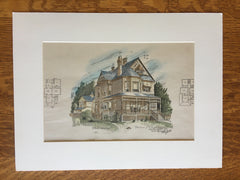 G H Morgan Residence, Highland Park, IL, 1886, Original Hand Colored -