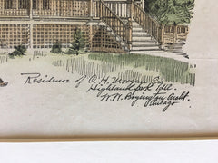 G H Morgan Residence, Highland Park, IL, 1886, Original Hand Colored -