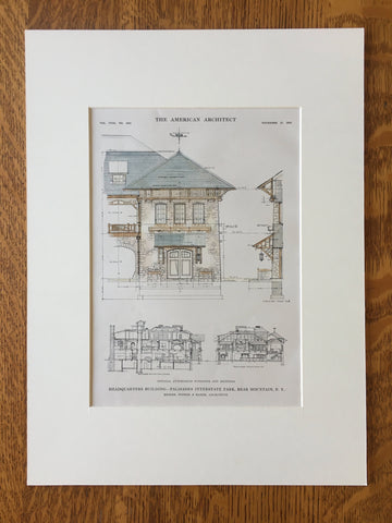 Palisades Interstate Park HQ, Bear Mountain, NY, 1915, Original Hand Colored -