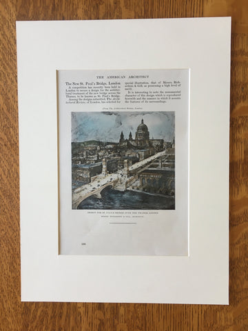 St Paul's Bridge over the Thames, London, UK, 1911, Original Hand Colored -