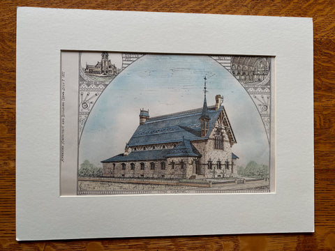 Second Presbyterian Church, Mantua, PA, 1877, D Supplee, Hand Colored Original -
