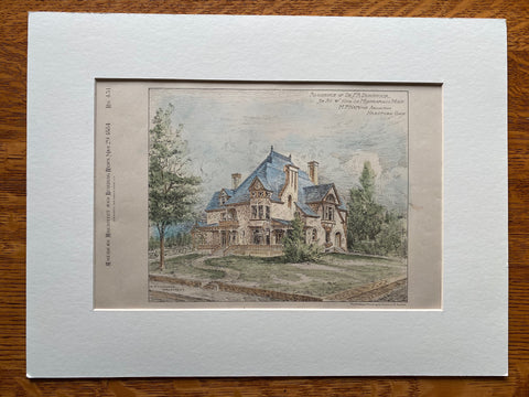 Dr F A Dunsmoor Residence, 3rd Avenue, Minneapolis, 1884, Hand Colored Original -