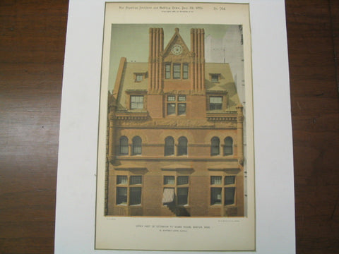 Upper Part of Extension to Adams House, Boston, MA, 1889, W. Whitney Lewis