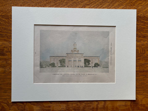 Municipal Building, Ridgewood, NJ, 1926, Raymond Hood, Hand Colored Original -