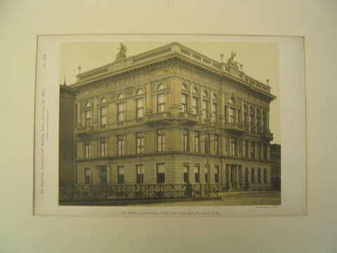 The Arion Club-House on Park Ave and 59th St., New York, NY, 1889, DeLemos and Cordes