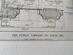 Public Library, Details, St Louis, MO, 1912, Cass Gilbert, Hand Colored Original -