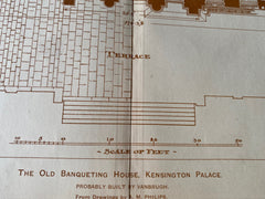 Old Banqueting Hall, Kensington Palace, England, 1892, Hand Colored Original -