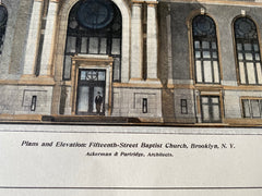 Fifteenth Street Baptist Church, Brooklyn, NY, 1904, Hand Colored Original -