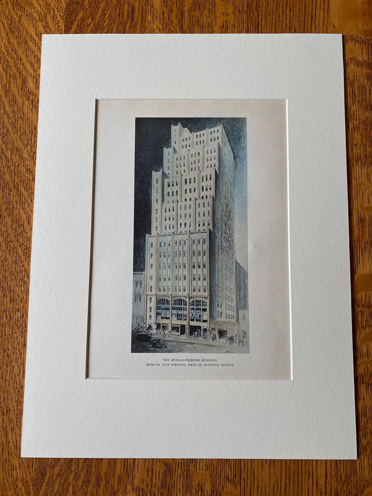 Herald Tribune Building, 40th Street, New York, 1929, Hand Colored Original -