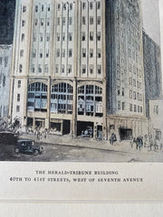 Herald Tribune Building, 40th Street, New York, 1929, Hand Colored Original -