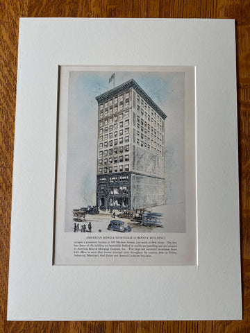 American Bond & Mortgage, Madison Avenue, New York, 1929, Hand Colored Original -