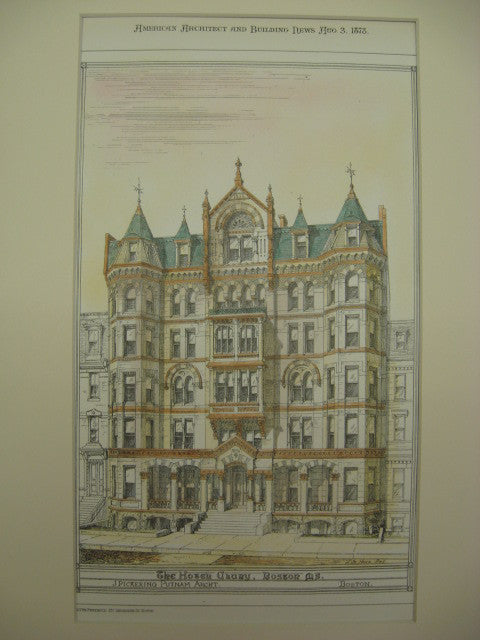 Hotel Clury, Boston, MA, 1878, J. Pickering Putnam